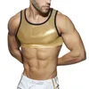 Mens Sleeveless Metallic Muscle Vest Guys Sleeveless Tank TopS Clubwear Stage Performance Costume