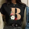 Kvinnors t-shirt mode blommor bokstav tryck svart kvinnlig lös kort ärm topp harajuku gata kvinnor vita kläder 4212 Vittvinnor