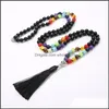 Pendentifs Colliers Pendentifs Bijoux Oaiite 7 Chakra Pierre Naturelle Collier Noué À La Main Perles D'onyx Noir Mala Yoga Spirituel avec Arbre De L