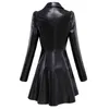 Nerazzurri Spring Fit and Flare Soft Faux Leather Coat Notched Lapel Long Puff Sleeve Autumn Skirted Black Light Blazer 2022 L220801