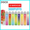 US Warehouse 5000 puffar Eletronic Cigarett Original Mesh Coil Poco Huge Disposable Vape Pen Uppladdningsbar 15ML 8 Färg Enhet Nyaste Vapor Penna