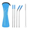 6Pcs/set Reusable Stainless Steel Straight Bent Drinking Straws with Silicone Tips for Hot Cold Beverage Drink Bar Tools Wholesale B0520A033