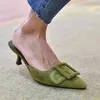 Sandals Woman Summer Lady Mules Big Size 42 Basic Style Shoes Kid Suede French Buckle Slippers Women Pump Pointed ToeSandals