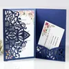 50st Blue White Elegant Laser Cut Wedding Invitation Hälsning Anpassa företag med RSVP -kortparty dekoration 220711