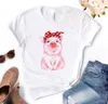 Vrouwelijke t-shirt luipaard bandana tee varken boog zonnebloem bloemenprint harajuku cartoon 90s grafisch