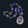 Anhänger-Halsketten GuaiGuai-Schmuck Echter blauer Lapislazuli Rote Koralle vergoldete Kettenhalskette Ozean-Jaspis gepflasterter Jade-AnhängerAnhänger