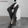 Bornladies Elegant Casual Slim Leather Solid Split Pants Female High Waist Fashion Temperament Pant For Women Autumn Style 220325