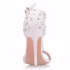 Sandálias femininas Flores de renda brancas Pearl Tassel Bridal Stiletto Super Fine High Saltos Sapatos de Casamento delgados