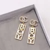 18K guldpläterade tofs Bokstäver Stud 925 Silver Lyx Märke Designers Fyrkantig Geometrisk Berömda Kvinnor Hjärta Kristall Strass Pärlörhänge Bröllopsfest Smycken