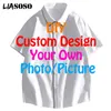 LIASOSO DIY Conception Personnalisée Bouton Chemise Hommes 3D Imprimer À Manches Courtes Femmes Hommes Lâche Casual Manteau Fournisseurs Pour Drop Shipper 220704