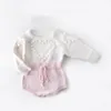 Bebek Bahar Sonbahar Giyim Doğdu Bebek Kız Boy Boy Örme Bodysuits Kalp Süvarisi Tulumlar Sıcak Elastik Bant Tops 220525