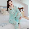 Femmes doux 100% coton pyjamas coréen PJ manches longues Pijama boutonné printemps vêtements de nuit ensemble dames chemise de nuit chemises de nuit pour 220329