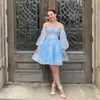 Mini-Cocktailkleid für Silvester 2023, abnehmbare Pailletten, lange Ärmel, formelles Damen-Partykleid, trägerlos, kurz, für Clubabende, Abschlussball, Hoco-Heimkehr, Gala, integriertes Korsett