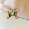 Hoop Huggie Gold Color Green Cuboid Rhinestone Dangle Earrings 2022 Trendy Alloy for Women Fashion Party Gift Jewelyhoop Kirs22