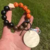 Wood Bead Bracelets Party Favor Football Softball Keychain with Wood Chip Wristband Pendant Fashion Wristlet Bangles Holder Wrist Ring Jewelry B8186