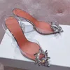 Designer-2019 fashion new crystal diamond buckle ladies summer transparent PVC wine glass with pointed ladies sandals ladies sexy party wedd