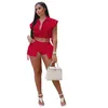 Women Tracksuits Designer 2023 New Button Lapel Sleeveless Top And Shorts Two-piece Set Of Solid Color Elastic Casual Sportwear 3 Colours