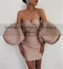 Party Dresses Mermaid Satin Mini Prom Removable Short Puffy Sleeves Women Gowns Pleats Evening Dress 2022 Custom Made