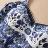 Zomer spaghetti-band tweedelige rok sweetheart nek blauw paisley blauw en wit porselein katoen camisole hoge taille enkellengte pakken 2 stuks set 22q15set