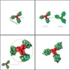1.4 inç Kırmızı Berry ile Yeşil Yaprakları Noel Ağacı Dekorasyon Malzemeleri DIY Sanat Kumaş Aksesuarları Ev Partisi Süs Bırak Teslimat için 2021