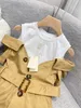 22ss summer girls off shoulder fake two piece dress shirt sleeveless shirt skirt 5A designer kids embroidered logo skirts girl bu1514986