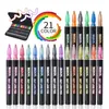 21 färger Metalliska dubbla linjer Art Markers Glitter Outline Marker för DIY Fotoalbum Scrapbooking Crafts Christmas Card Making 210226