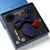 2022 Ny Tie Men's Business Professional Formell Suit 8 stycken Blå Stripe Presentförpackning Polyester