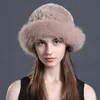 Winter Hat Lady Real Rex Rabbit Warm Cap z prawdziwym lisem futra porzesi