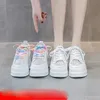 정품 가죽 공기 메쉬 여성 여름 신발 흰색 중공 2022 여름 통기성 편안한 플랫폼 웨지 힐 스니커즈