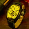 Montres-bracelets de luxe Tonneau Montre mécanique pour homme Squelette Cadran de date automatique Design Chronographe Bracelet en cuir Horloge d'affaires