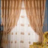 カーテンドレープヨーロッパスタイルのモダンなミニマリストの光の豪華な切り花とリビングダイニングルームのための純粋な色のダブルカーテン