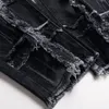 Rippad skarvning av herrfärgning av casual Streetwear Black Wash Cotton Jeans Fashion Slim Fit Stretch Denim Pants Mid midja Pantalones