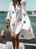 Women's Swimwear Summer Holiday Fashion Dress Women Bohemian Print Floral Short Beach Clothes Button Up Shirt DressWomen's