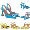 Luksusowa projektantka sandały Włochy Amina Muaddi Czarna satyna Begum Obcina Begum Crystal Brooch Pumps Pumps Women Blue Kapta Buty