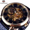 Forsining 3d conception gravure creuse noir or boîtier en cuir squelette montres mécaniques hommes marque de luxe Heren Horloge 220608