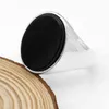 925 Sterling Men with Black Natural Onyx Stone Aqeeq Ring Thai Silver Simple Design for Man Women Turkish Jewelry