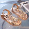 Zomermeisjes Sandalen Flower Crystal Princess Shoes Kids Fashion Beach Kinderen Antislip enkelband 220711