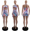 cm.yaya Rainbow Striped Tie Dye Halter Neck Backless Women's Mini Dress Sexy Night Party Clubwear Bodycon Midi Pencil Dresses 220516