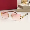 Sunglasses For Women Summer C-shaped 0140 Style Anti-Ultraviolet Retro Plate Panther Glasses Leopard Metal Gold Frame Frameless Wooden glass