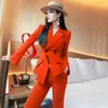 Kadınlar iki parçalı pantolon parçaları Set Kadınlar 2022 Bahar Sonbahar Kore tarzı Lady Long Sleve Blazer Ceket Bluz Üstler Parlama Pantolonları Suitswomen '