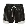 2022 Summer Womens Pu Leather Shorts Ny mode Kontrast Färg snör upp hög midja påse höft täta casual korta byxor