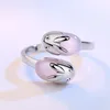 Omhxzj Band Rings, moda simples moda adorável coelho rosa quartzo do presente 925 fêmea de prata esterlina para feminino Ring Rg44