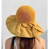 colla protezione solare Cappello nero femminile estivo cavo parasole traspirante cappello di paglia ultravioletto copertura a tesa larga cappello da pescatore con fiocco