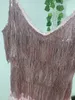 Lantejoulas pesadas suspensas de penas dres moda fashion tassel costura mini vestido praia noturno festas de festas no clube de noite feminina 220509