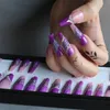 Caixão de luxo Glitter roxo clear unhas falsas com cristais gel rosa longas unhas falsas francês 220726