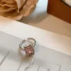 Coreano elegante bonito rosa quadrado zircão anel para mulheres meninas moda metal borboleta anéis de dedo jóias