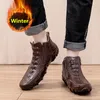 Boots Real Leather Men Western ZSAUAN Winter Plush /Spring Casual Handmade Soft Shoes Drop