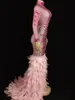 Sparkly White Feather Tail Dress Women Evening Prom Celebrity Party Birthday Abiti lunghi Cantante Costume di scena 220812