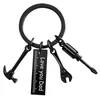 Cadeau de fête des pères créatif porte-clés en métal papa marteau tournevis clé outils lettrage noir argent porte-clés pendentif bijoux accessoires