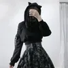 Ladies z kapturem z kapturem Kawaii Cat uszy z kapturem Gothic Punk Harajuku zimne ramię Bandaż Gotycka czarna bluza 220812